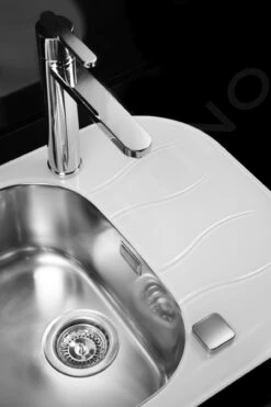 Alveus Wave - Spüle 620x500 Mm, Mit Ablaufsystembedienung, Glas Weiß/Edelstahl 1102727 -Geschäft Für Küchenarmaturen 2a8d42cc299b697bea0aa65f