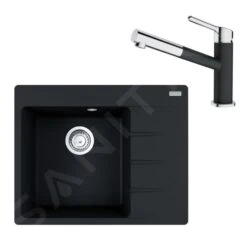 Franke Sets - Set G215, Fragranit-Spüle CNG 611-62 TL/2 Und Armatur FC 3055.901, Schwarz Matt/chrom 114.0675.669