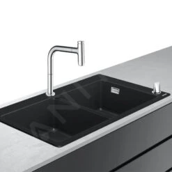Hansgrohe Abwäschen - Küchenset - Spültisch + Spültischarmatur C51-F770-10, Graphitschwarz / Verchromt 43221000