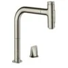 Hansgrohe M71 - Spültischarmatur Metris Select, Mit Ausziehbarer Brause, 2-Loch Montage, EcoSmart, Edelstahl 73819800