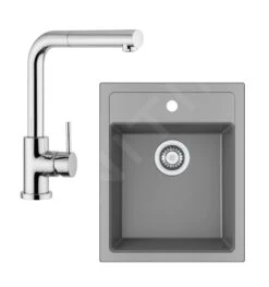 Franke Sets - Küchenset T51, Tectonite-Spüle SID 610-40 Und Spültischarmatur FN 0147.031, Grau/ververchromtt 114.0508.414